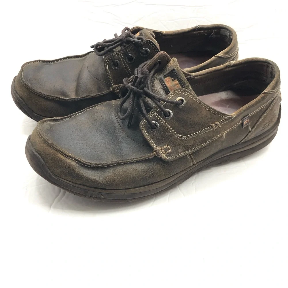 Skechers Boat Shoes Tevin Mens Size 9.5 Leather Brown 63822